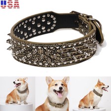 Dog Pet Collar Metal Spiked Studded PU Leather Pit Bull Rivets M L Large Breeds