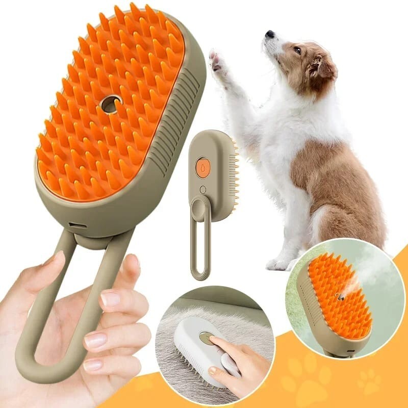 CEPILLO DE VAPOR PARA PERROS Y GATOS PEINE DE ASEO 3 EN 1 CEPILLO DE VAPOR