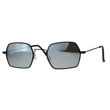 Rectangular Hexagon Shape Sunglasses Thin Metal Frame Mirror Lens