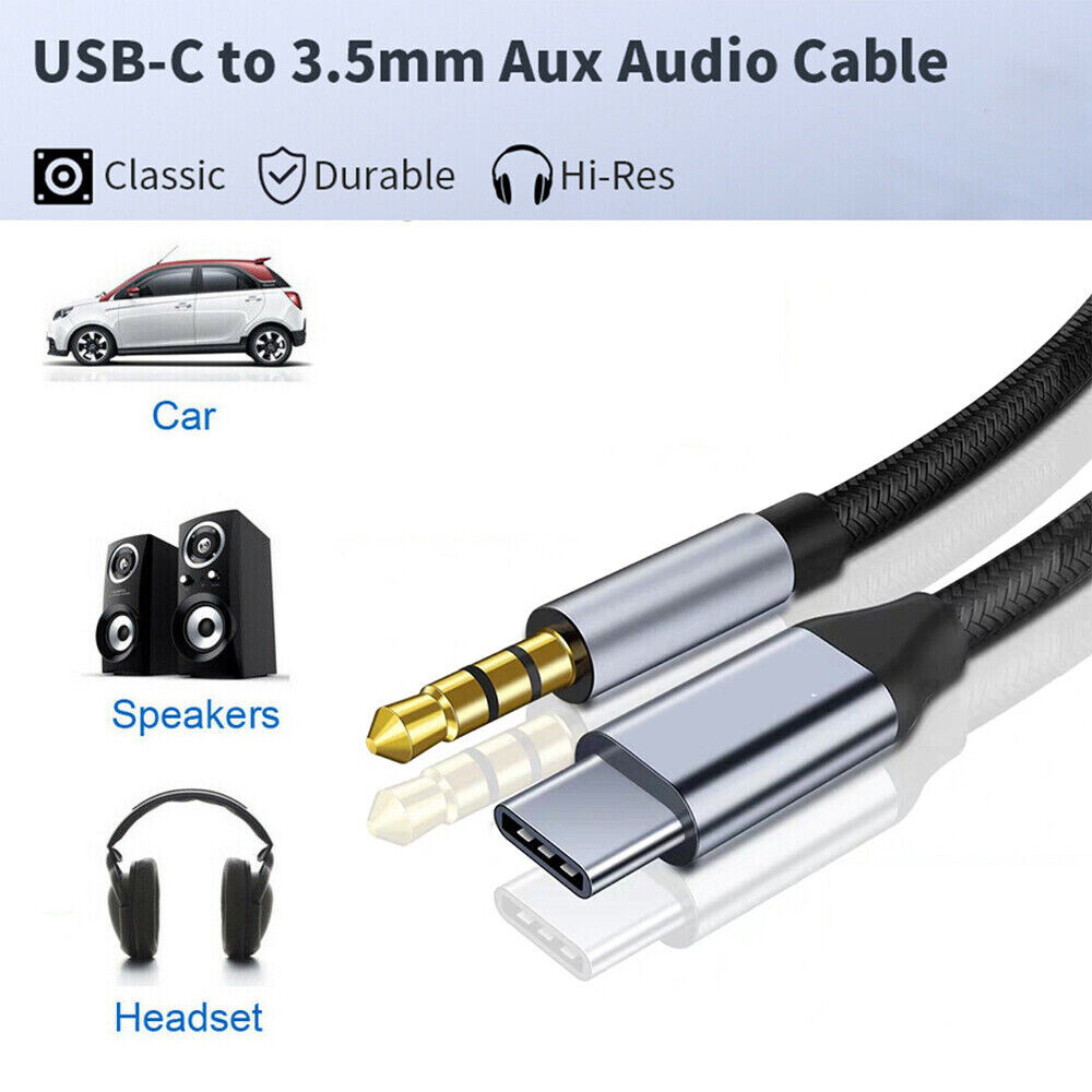 3.5mm Jack to Type-C Car AUX Audio Nylon Braided Cable For PC Car Phone Samsung❶