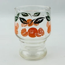 Vintage Anchor Hocking Oranges Footed Juice Glass Green Leaf Border