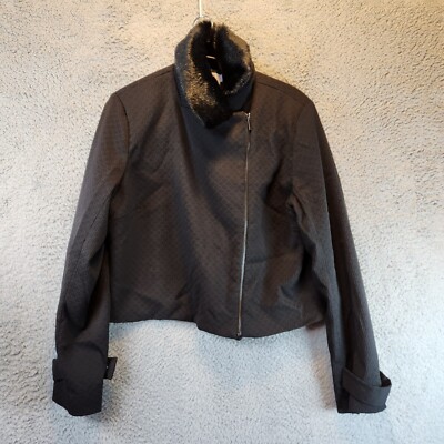 Covington Jacket Womens 12 Black Long Sleeve Faux Fur Collared Asymmetrical Zip