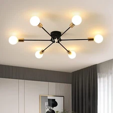 6-Light Modern Ceiling Light Adjustable Angle E26 Black Gold Industrial Sputnik