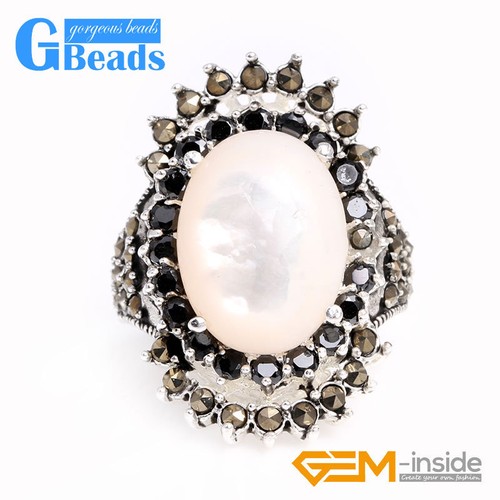 Blue Sandstone Oval Stone Beads Tibetan Silver Marcasite Ring Jewelry 20x30mm - Picture 31 of 39