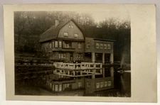 RPPC House on the Water, Men on Dock, France, Vintage Real Photo Postcard