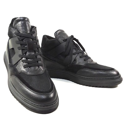 PRINCIPE DI BOLOGNA   MEN'S BLACK SOFT LEATHER COMFORT WINTER FUR SNEAKERS 42