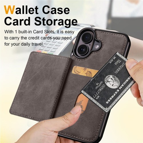 For iPhone 16 15 14 13 12 11 Case Wallet RFID Blocking Leather Card Stand Cover - Picture 26 of 64