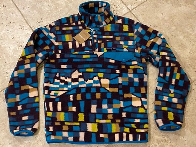 $139 Patagonia Synchilla Snap T Fleece Fitz Roy Patchwork Belay Blue Men s S NWT