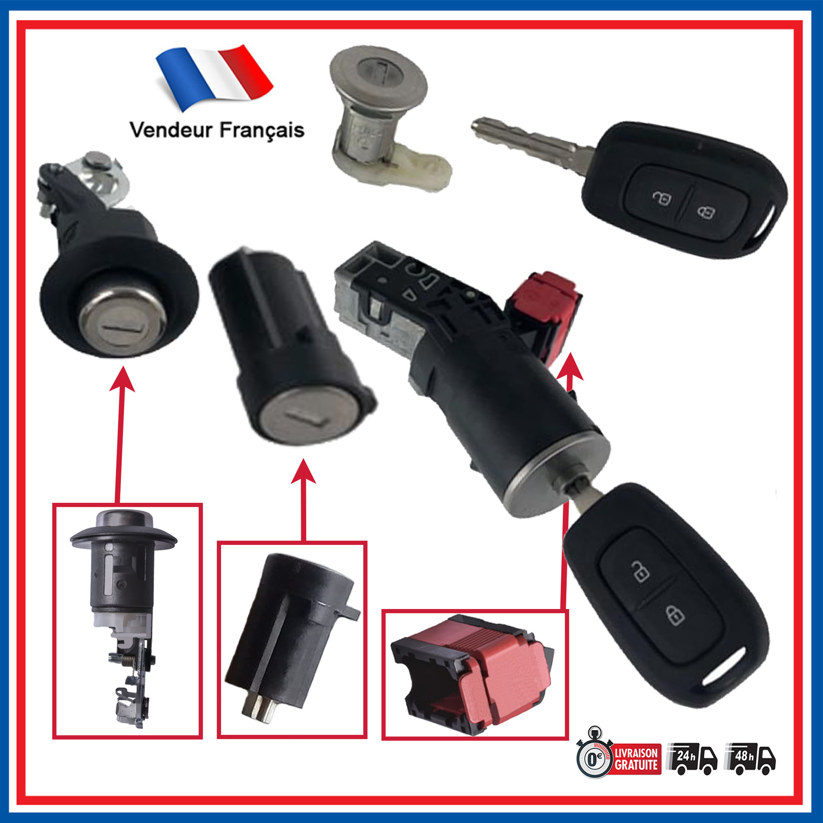 Neiman de direction 806019591R avec barillet de porte pour utilitaire Vivaro et Movano