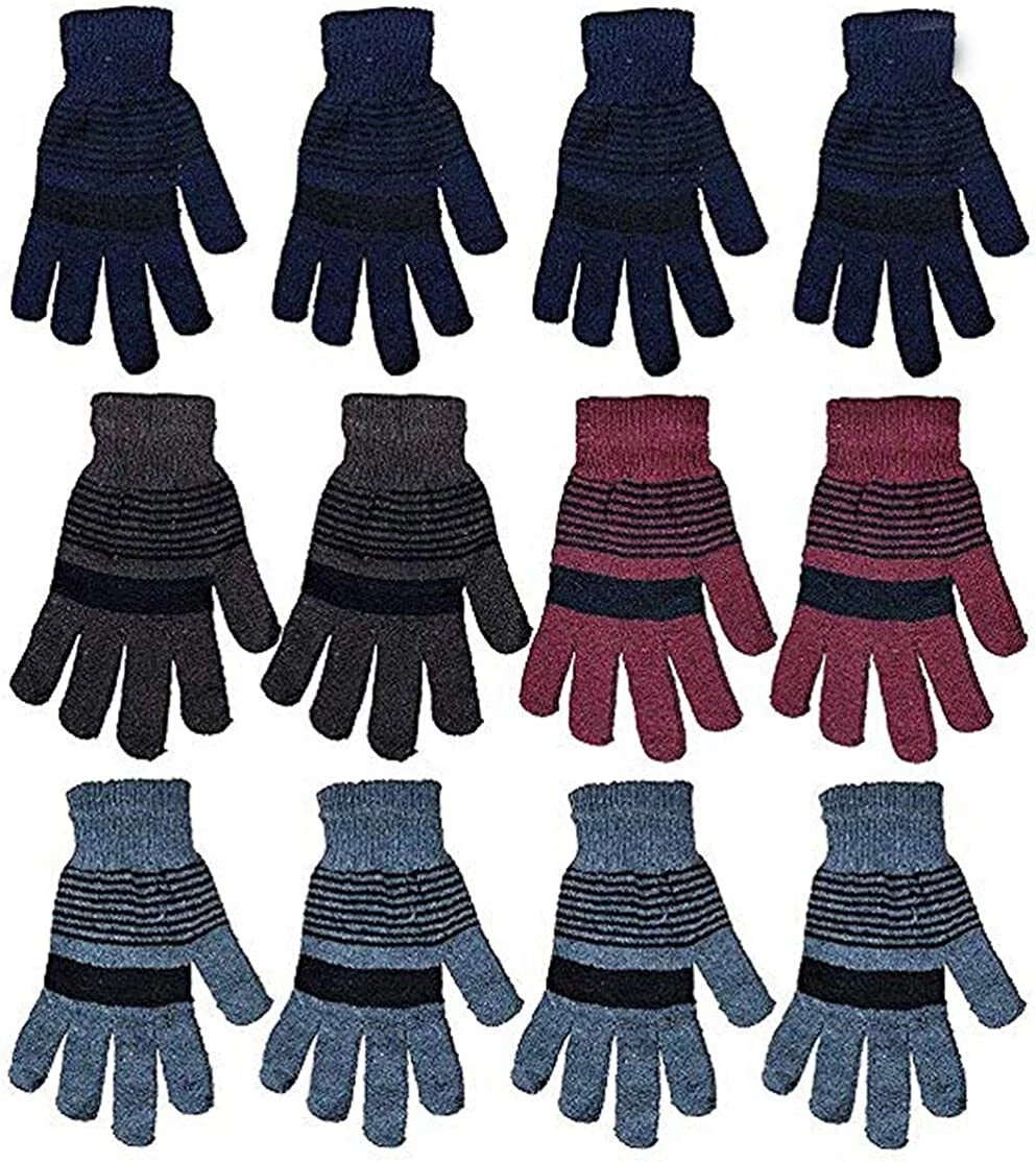 12 Pair Yacht & Smith Unisex Stretchy and Warm Assorted Design Winter Gloves