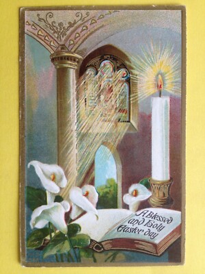 Tolle AK Fantasie Prägung POSTKARTE Ostern Kerze AROMEN EASTER DAY