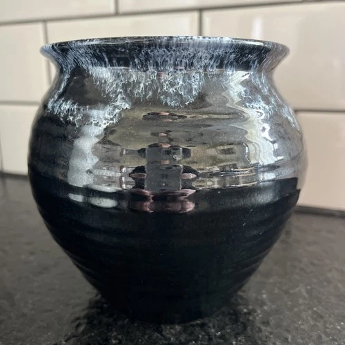 Van Briggle Signed Pottery Dark Blue/Black Glaze Vase Planter (READ)