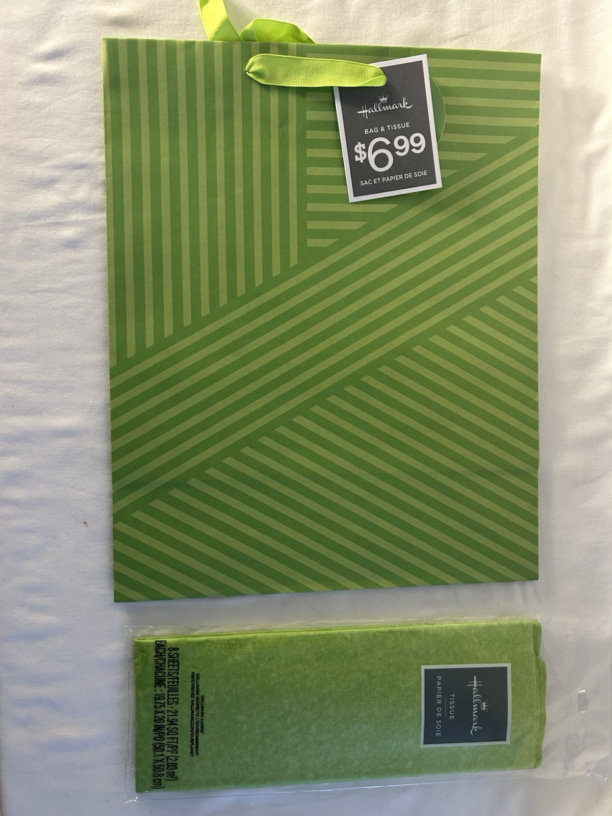Hallmark Large Gift Bag with Tissue - Green Striped Pattern