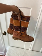 Vintage Coolway Boots Spain 2012 Woven Textile Leather Mid-Calf Boho Style
