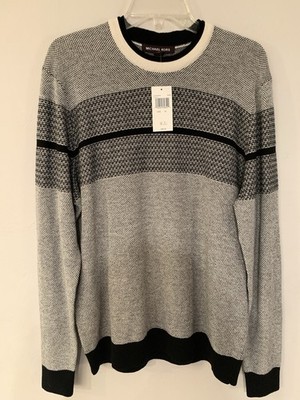 Michael Kors Woman Geometric Knit Pullover Sweater Crew Neck Gray Black XL NWT