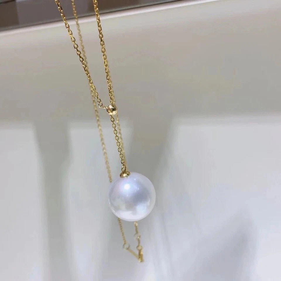 Diseñador ENORME AAAA Collar Colgante Perla Redonda Blanca Mar del Sur 10-11 mm Oro 18K Foto 2 de 3