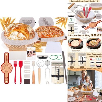 Sourdough Bread Baking Kit 29pcs - Proofing Baskets, Starter Jar, Tools, Gift