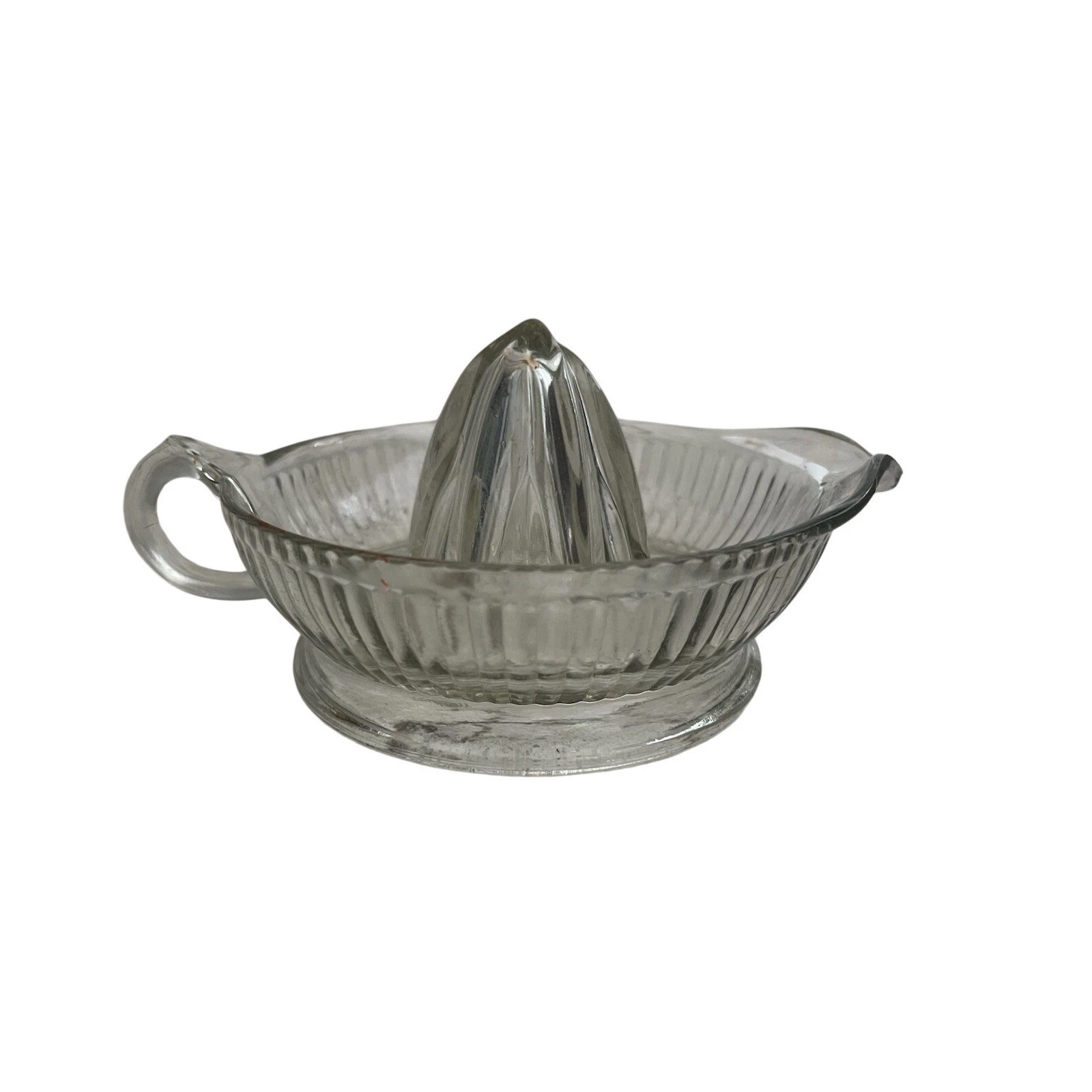 Vintage Clear Glass Citrus Juicer Reamer w/ Handle and Pour Spout Ribbed Design