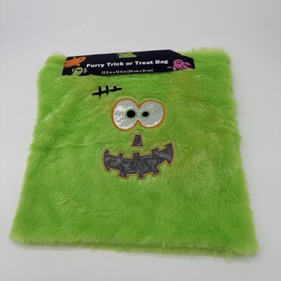 Halloween Pumpkin Trick Or Treat Bag Emoji Face Furry Candy Sack Jack O' Lantern