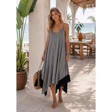 NEW Canari Boho V-Neck Midi Dress Flowy Gray Black 3XL