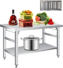 36X24IN 2 Tiers Folding Stainless Steel Prep Table w/ Adjustable Shelf Kitchen