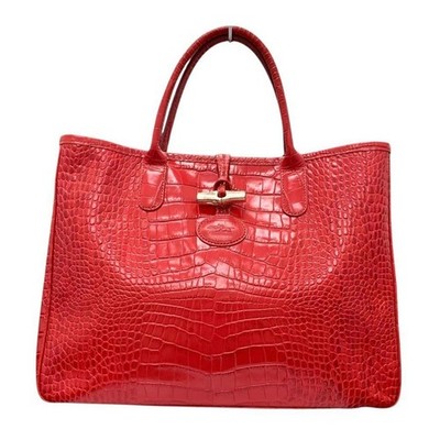 LONGCHAMP Roseau Croc Embossed Red Leather Tote Handbag | eBay
