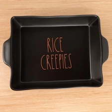 Rae Dunn Rice Creepies Baking Dish 9x11 Halloween Pan Black Orange Ceramic