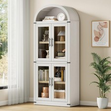Arched Bookshelf with Doors Farmhouse Bookcase 15.83 in Depth Display Storage
