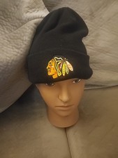 Chicago Blackhawks Mens Beanie Black Winter Hat Cap Cuffed Nhl Hockey