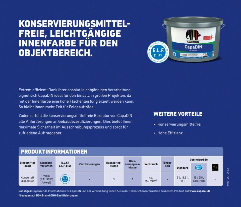 Caparol CapaDin 12,5L Innenfarbe Wandfarbe weiß oder altweiß - Bild 3 von 4