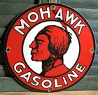 VINTAGE MOHAWK GASOLINE MOTOR OIL OILS PORCELAIN ENAMEL GAS PUMP SIGN