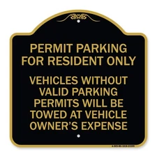 Parking Permit Residents Only Sign Black Gold Aluminum 18x18 Tow Warning