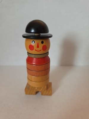 1970s Czech Wood Stacking Toy Man w/ Hat Czechoslovakia 