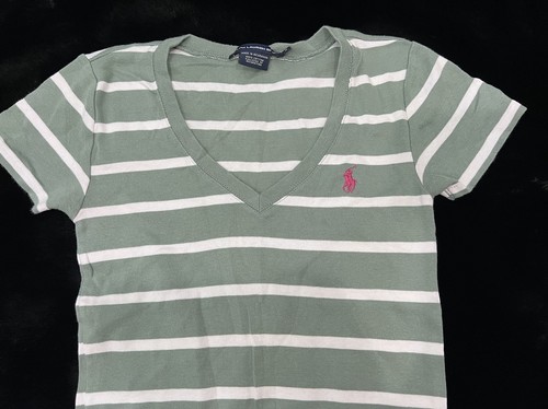 Ralph Lauren Sport V-neck Short Sleeve Tee Size S Striped Fitted Y2K - Picture 2 of 7