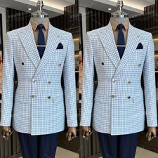 Houndstooth Men's Suit Peak Lapel Double Breasted 2Pcs Business Offical 2Pcs