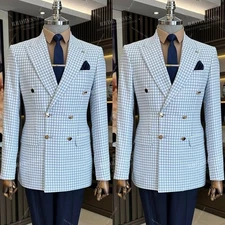 Houndstooth Men's Suit Peak Lapel Double Breasted 2Pcs Business Offical 2Pcs