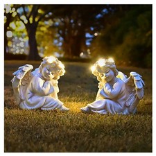 Solar Angel Garden Statue with Glowing Halo