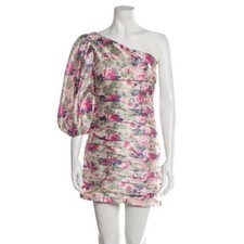 LoveShackFancy Pink Floral One Shoulder Ruffle Mini Dress Size 2