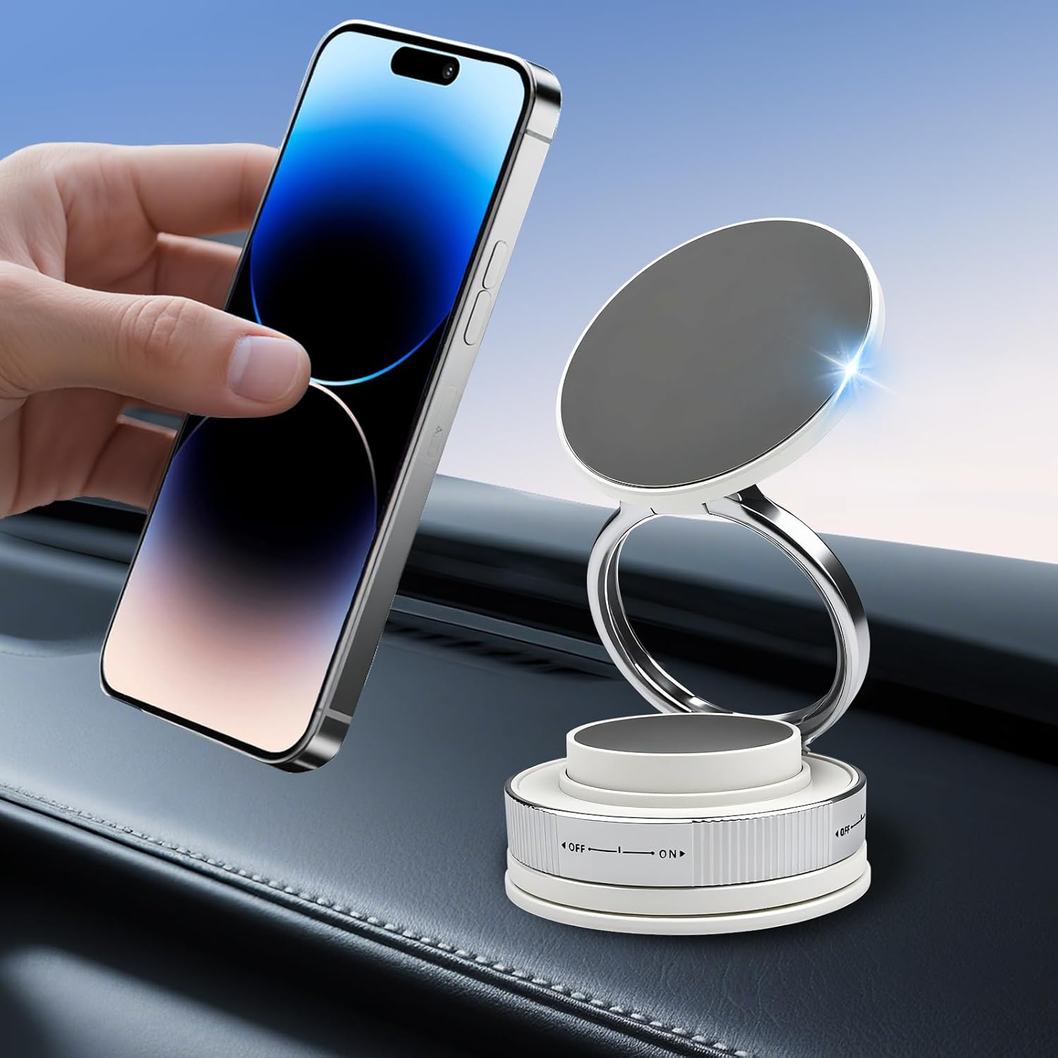 360° Adjustable Magnetic Vacuum Suction Cup Car Phone Holder Mount for MagSafe