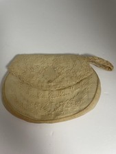Vintage Embroidered Linen Wristlet Purse Ivory Bridal Wedding Handbag Clutch 60s