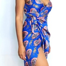 Versace inspired Blue Wrap Dress 🌸 Adjustable Straps Vibrant colours 8 10 12 14