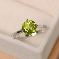 2.00 Ct Round Cut Natural Peridot Diamond Wedding Promise Ring 14K White Gold