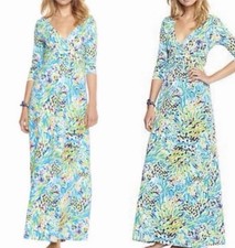 Lilly Pulitzer Gloria Maxi Dress Small Sea Soiree Faux Wrap 3/4 Sleeve Colorful