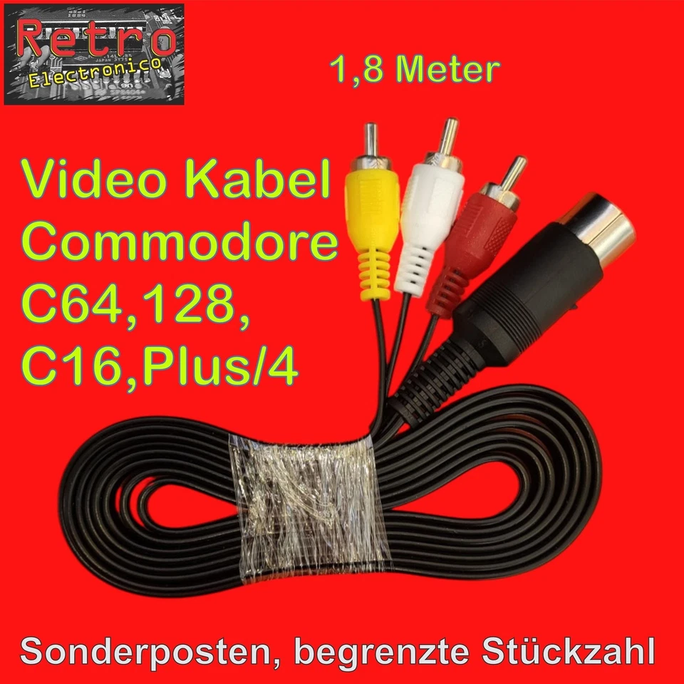 TV Monitor Video Kabel C64 Commodore 64er C128 VC20 C16 Plus/4 DIN Cinch lowcost