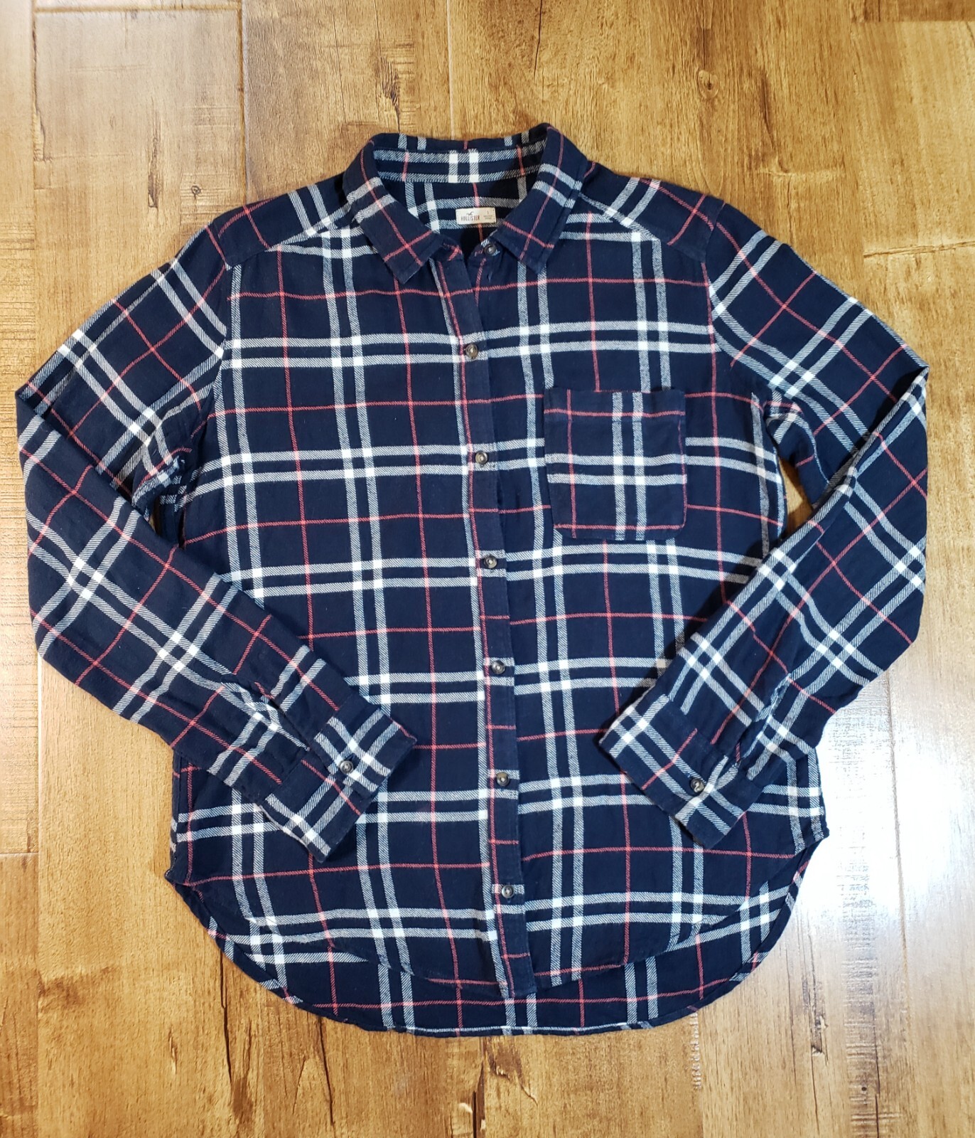 HOLLISTER Flannel Shirt Women S Blue Pink Multicolor Plaid Button Up L/S Pocket-image