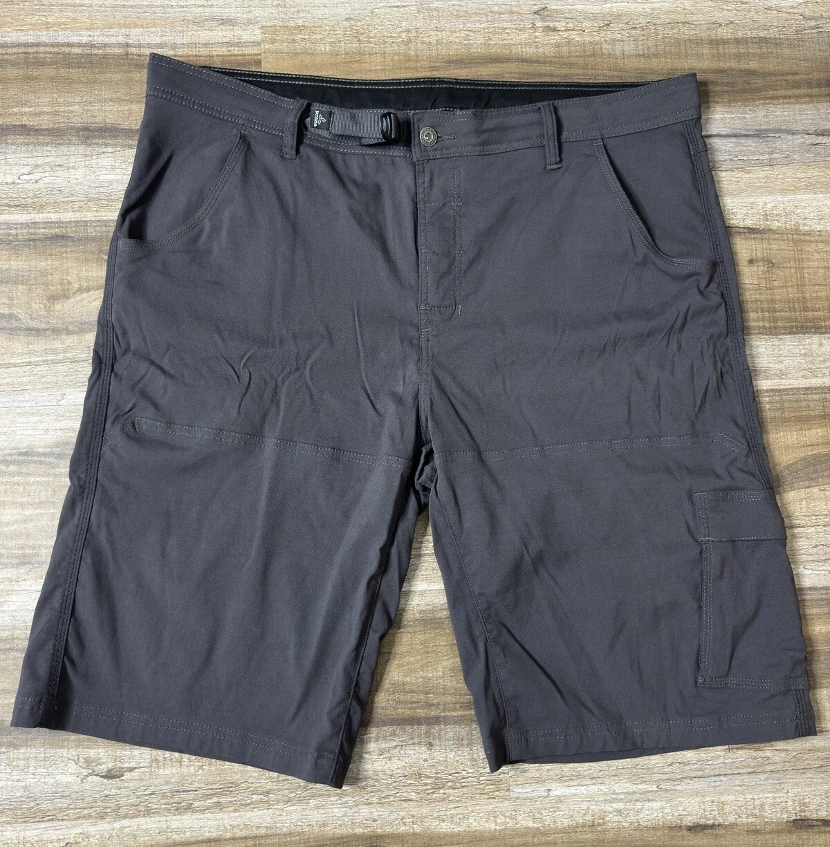 PrAna Brion Cargo Shorts Mens 2XL Belted Gray Outdoors Flat Front Stretch Hiking
