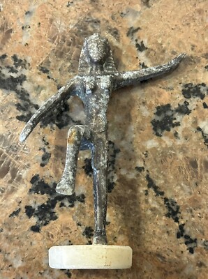 Primitive Brass Cleopatra Figurine on Marble Base Dancing Egyptian 8 Inches