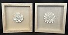 (2) Wonderful Modern Art Gold & White Ceramic Flower Shadow Box Wall Décor Pair
