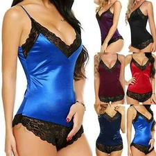 Ladies Sexy Satin Lace Bodysuit Teddy Lingerie Silk Bodycon Babydoll Nightwear