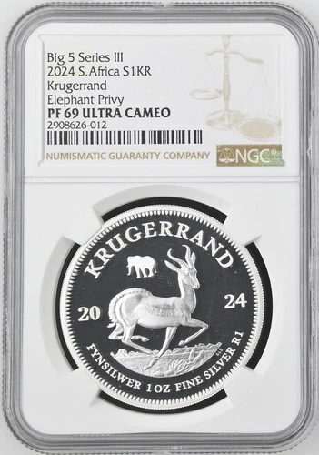 2024 South Africa ELEPHANT PRIVY KRUGERRAND PF69 Ultra Cameo NGC Silver Proof UC